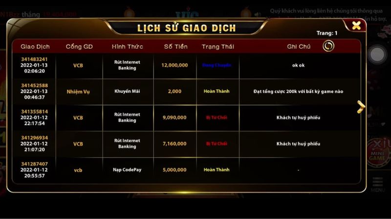 Hình chụp kết quả ván tài xỉu kích hoạt nổ hũ